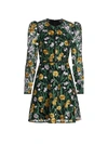 ML MONIQUE LHUILLIER FLORAL EMBROIDERED PUFF-SLEEVE MESH DRESS,400013358335