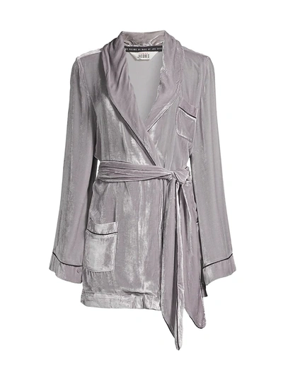 Sleeping With Jacques The Bon Vivant Belted Piped Velvet Robe In Platinum