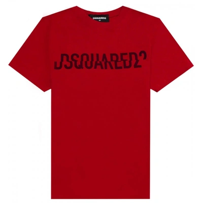 Dsquared2 Kids' Split Logo Print Cotton Jersey T-shirt In Red