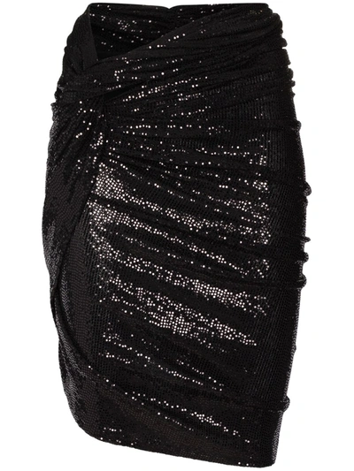 Attico Gathered Sequin Mini Skirt In Black