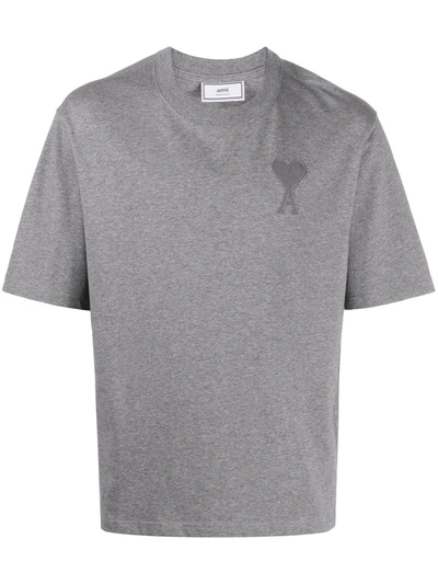Ami Alexandre Mattiussi Logo-embroidered Cotton-jersey T-shirt In Grey