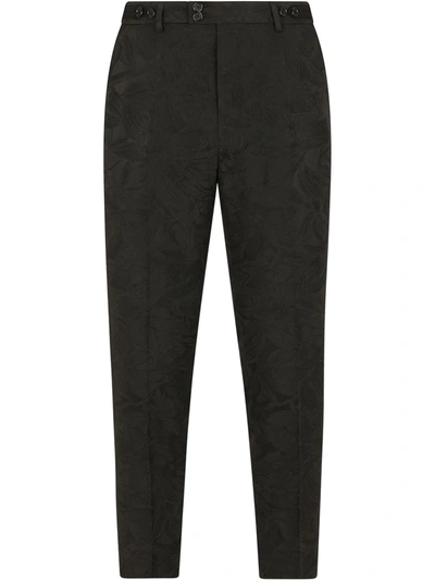 Dolce & Gabbana Floral Jacquard Tailored Trousers In Black