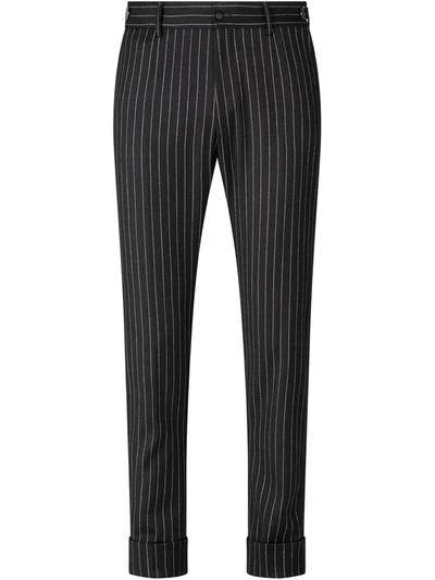 Dolce & Gabbana Pinstripe Wool Trousers In Black