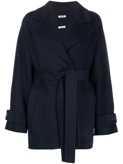 P.a.r.o.s.h Belted Short Wool Coat In Blu