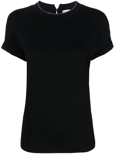 Brunello Cucinelli Stretch Cotton Jersey T-shirt With Precious Faux Layering In Black