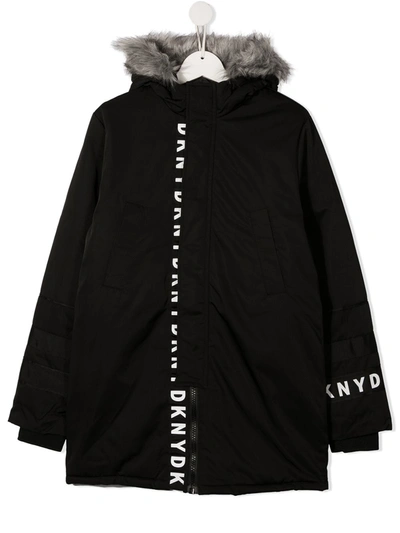 Dkny Teen Logo Tape Padded Coat In Black