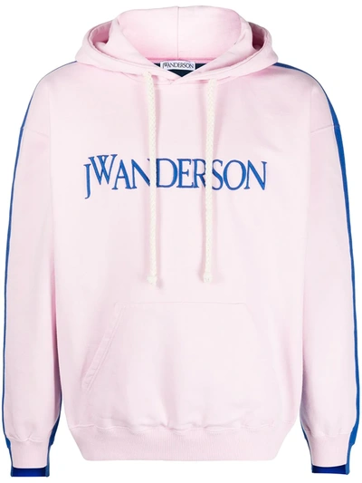 Jw Anderson Logo印花条纹细节连帽衫 In Pink