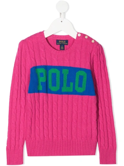 Ralph Lauren Teen Cable-knit Logo Jumper In Pink