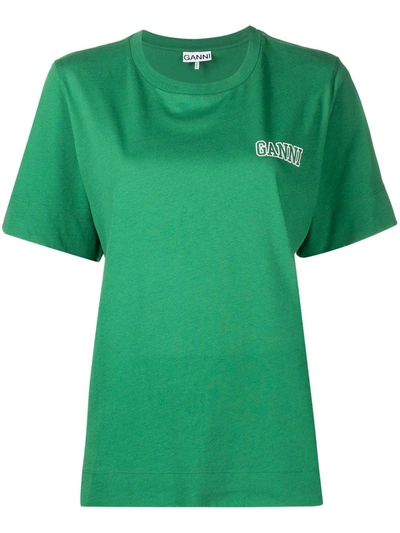 Ganni Crew-neck Logo T-shirt In Green