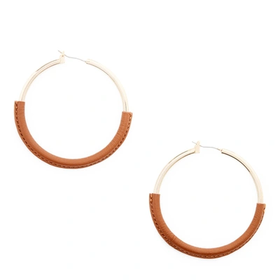 Ralph Lauren Brass-leather Hoops In Gold/cognac
