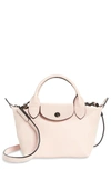 Longchamp Ladies Le Pliage Cuir Mini Top Handle Bag - Pink In Pink,silver Tone