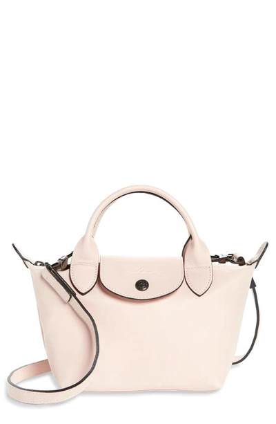 Longchamp Ladies Le Pliage Cuir Mini Top Handle Bag - Pink In Pink,silver Tone