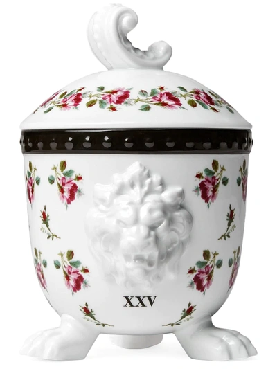 Gucci Mehen, Rose Print Lion Candle In White