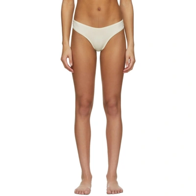 Skims Off-white Cotton Dipped Thong In Bone