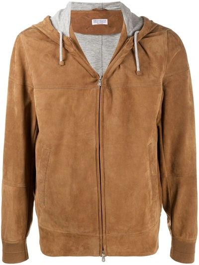 Brunello Cucinelli Hooded Leather Jacket In Brown