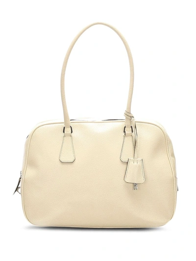 Pre-owned Prada Key Fob Zipped Tote Bag In White