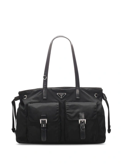 Pre-owned Prada Triangle Logo Tote Bag In Black