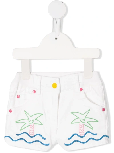 Stella Mccartney Babies' Embroidered Short Denim Shorts In White