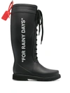 Off-white Quote-motif Lace-up Riding Boots In Black