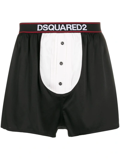 Dsquared2 Logo边饰双色四角裤 In Black