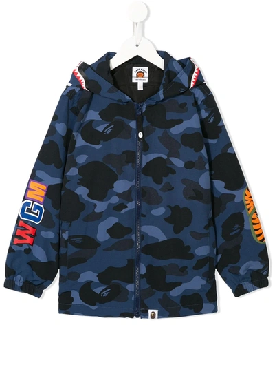 A Bathing Ape Kids' Camouflage Print Hooded Jacket In Blue