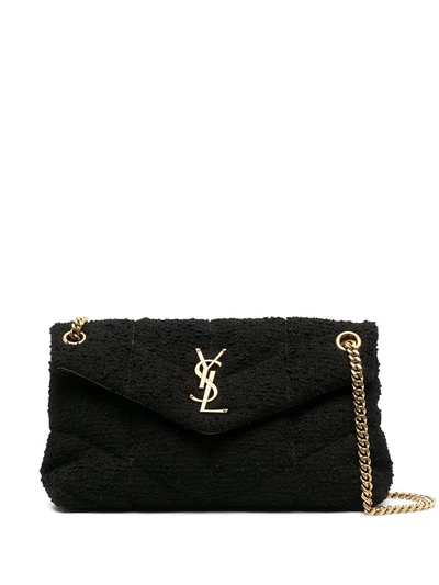 Saint Laurent Black Loulou Puffer Small Tweed Shoulder Bag In Black