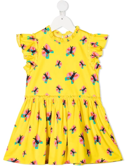 Stella Mccartney Kids' Butterfly Print Organic Cotton Dress In Yellow