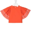 Stella Mccartney Scalloped Bell Sleeves Blouse In Orange