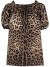 Dolce & Gabbana Leopard-print Cotton Poplin Blouse In Brown