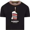 BURBERRY BLACK T-SHIRT FOR KIDS WITH LOGO,11667037