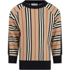 BURBERRY BEIGE SWEAT FOR KIDS WITH ICONIC STRIPES,8022670