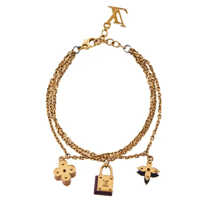 Pre-owned Louis Vuitton Enamel Sweet Charm Gold Tone Multi Chain Bracelet
