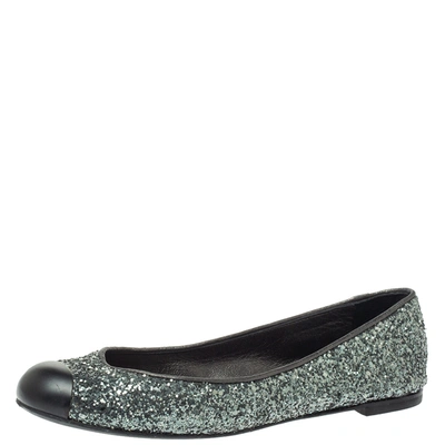 Pre-owned Giuseppe Zanotti Grey Glitter Fabric Cap Toe Ballet Flats Size 35