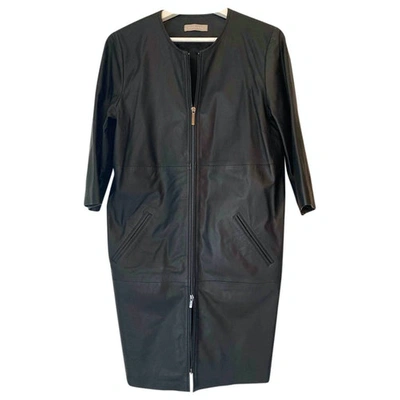 Pre-owned Stefanel Leather Coat In Black