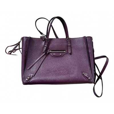 Pre-owned Balenciaga Papier Leather Handbag In Purple