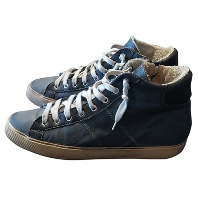 Pre-owned Leather Crown Leather High Trainers In Grey