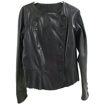 Pre-owned Hoss Intropia Leather Biker Jacket In Brown