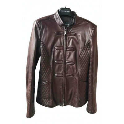 Pre-owned Emporio Armani Leather Biker Jacket In Brown