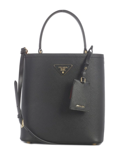 Prada Double Leather Bucket Bag In Black