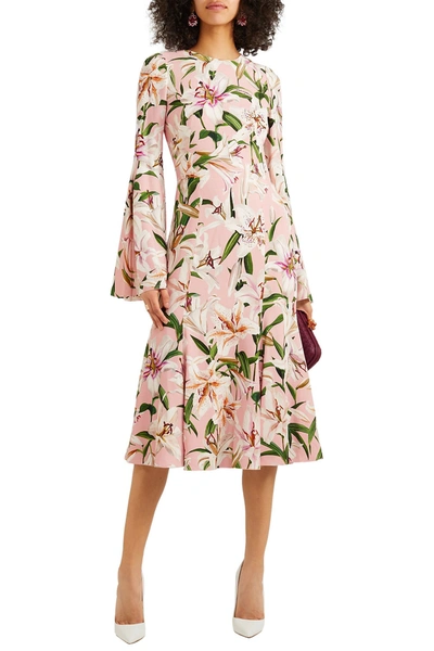 Dolce & Gabbana Pleated Floral-print Crepe De Chine Midi Dress In Baby Pink