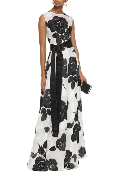 Dolce & Gabbana Satin-trimmed Floral-print Silk-jacquard Gown In White