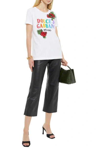 Dolce & Gabbana Embellished Printed Cotton-jersey T-shirt In White