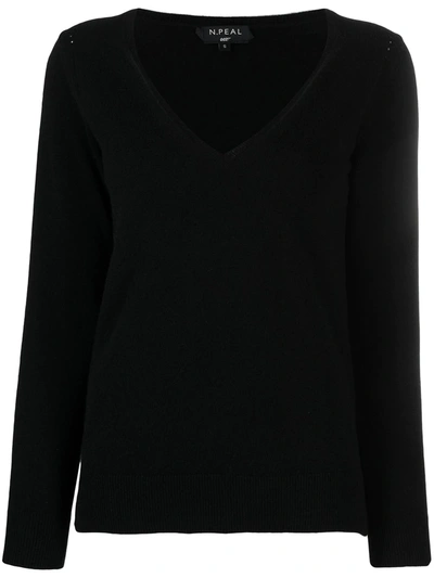 N.peal V-neck Cashmere Jumper In Black