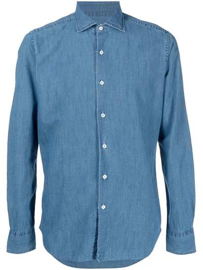 Xacus Pointed Collar Denim Shirt In Blue