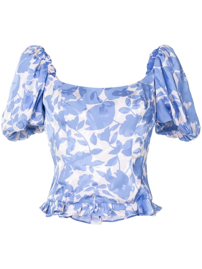 De La Vali Ruffled Puff-sleeve Top In Blue