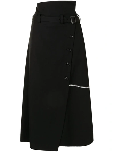 Y's Asymmetric Midi Skirt In Black