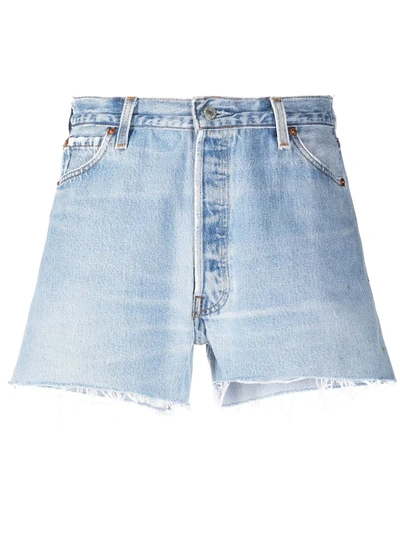 Re/done High-rise Raw-cut Denim Shorts In Medium Raf