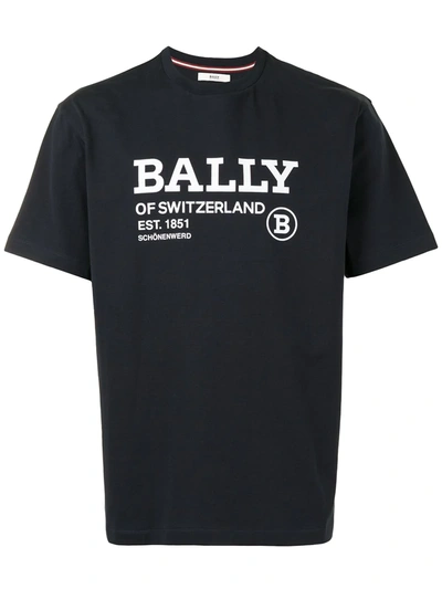 Bally Logo Print Crewneck T-shirt In Blue