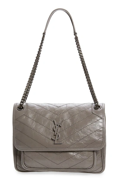 Saint Laurent Medium Niki Leather Shoulder Bag In Fog