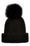 Topshop Recycled Bobble Hat With Faux Fur Pom Pom In Black